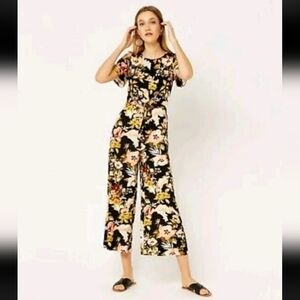 WAREHOUSE HIBISCUS TIE FRONT FLORAL CROPPED LEG JUMPSUIT SUMMER LOOK US 6 BOHO